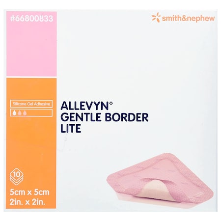 Allevyn Gentle Border Lite Silicone Gel Adhesive with Border Thin Silicone Foam Dressing, 2 x 2 Inch, Sterile, 60PK 66800833